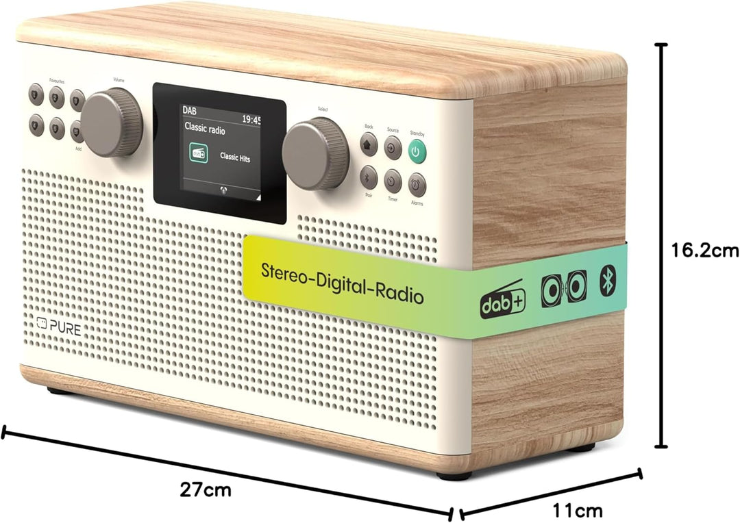 Pure Classic H6 Hi‑Fi Stereoanlage und Musikanlage mit DAB+ UKW Radio Bluetooth 5.3 USB‑A & AUX 2,4"