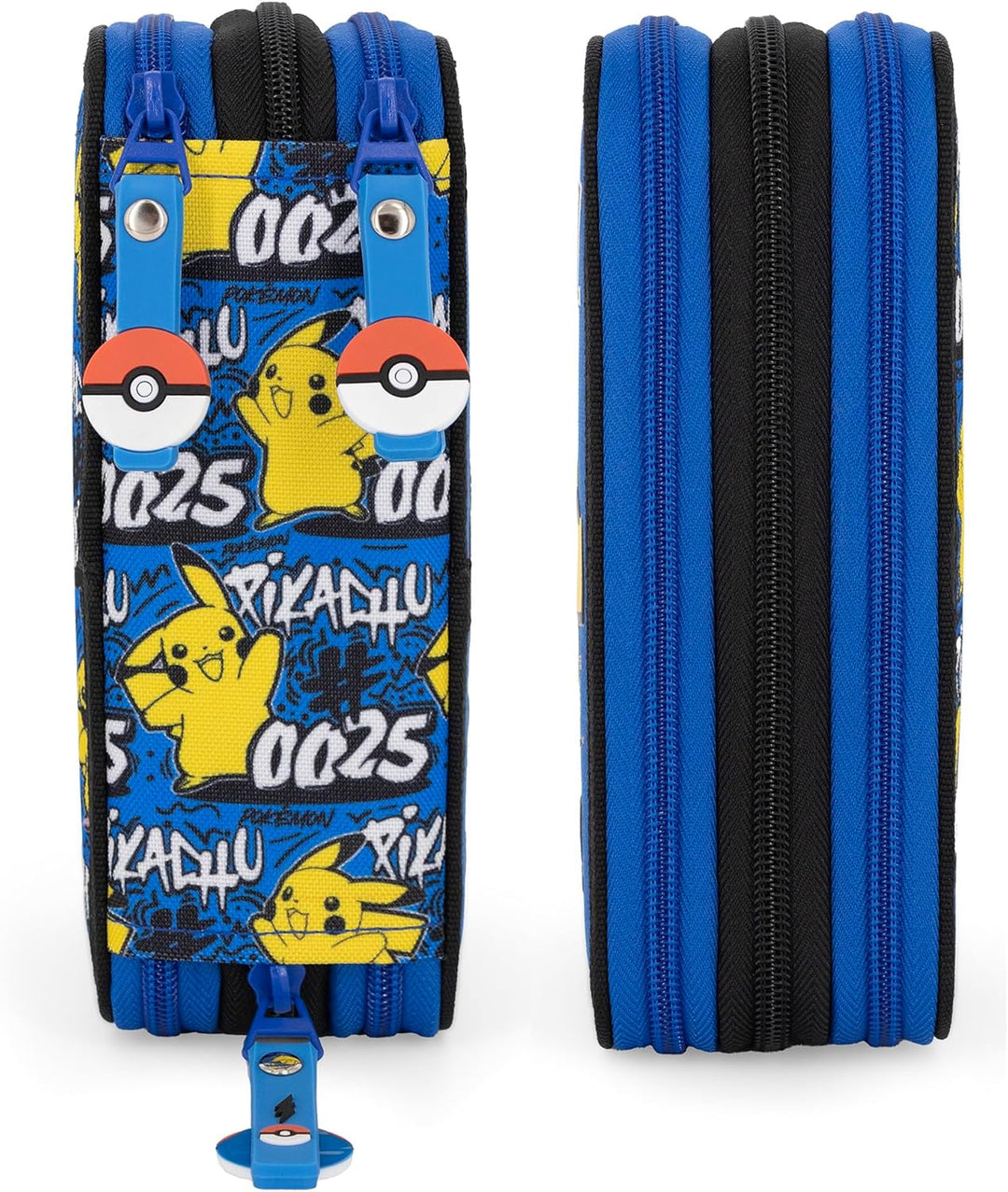 3-Fach Federmäppchen Jungen Gefüllt für Pokemon Fan – Schulmäppchen Set 46 Teile mit Radierbaren Sti