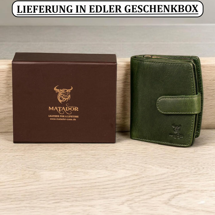 MATADOR Frauen Geldbörse Echt Leder TüV Geprüfter RFID Schutz Geldtasche Frauen Viele Kartenfächer P
