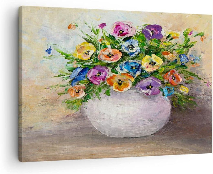 Bilder auf Leinwand Blumen Blumenstrauss Vase bunt Leinwandbild 70x50cm Wandbilder Dekoration Wohnzi