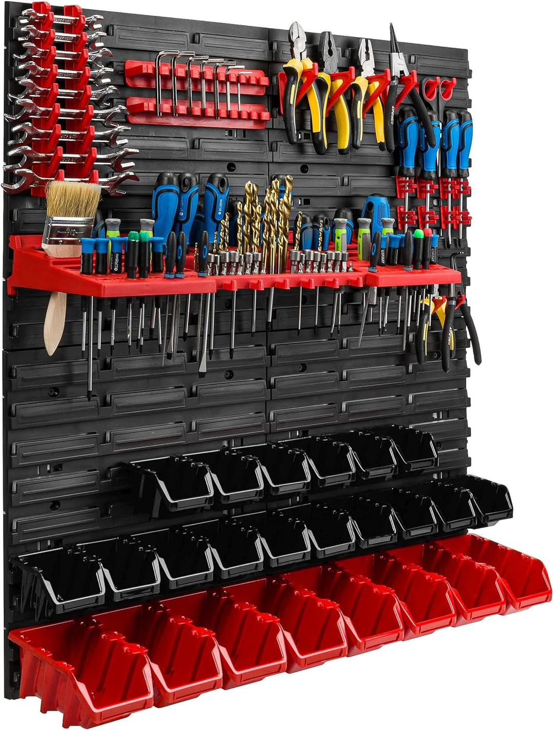 Lagersystem Werkstattregal | 78 x 78 cm | 24 stck. Box | Wandregal mit Werkzeughalterungen und Stape