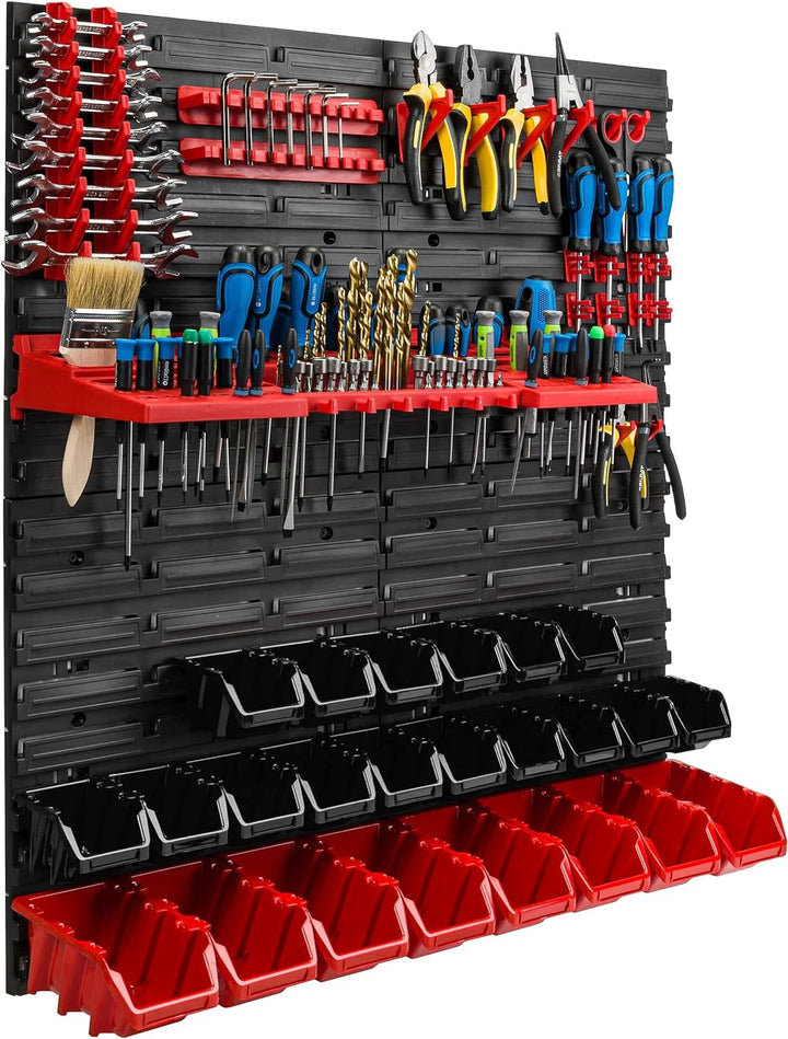 Lagersystem Werkstattregal | 78 x 78 cm | 24 stck. Box | Wandregal mit Werkzeughalterungen und Stape