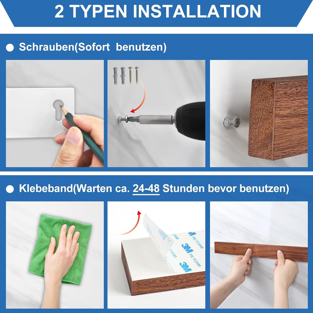 Magnetleiste Messer, Messerhalter magnetisch aus Walnussholz mit 2 Haken, 59cm Magnet Messerhalter H