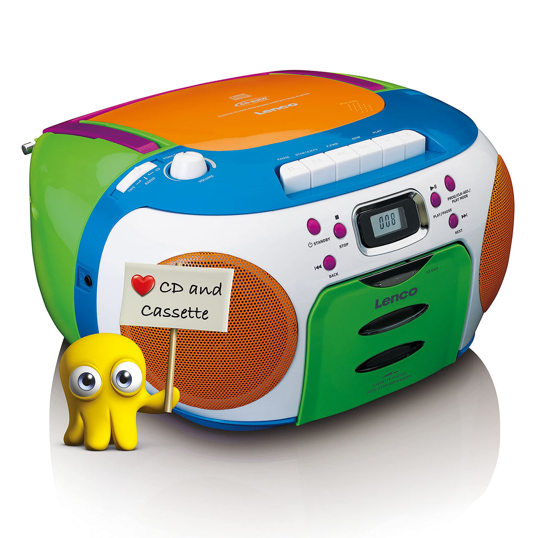 Lenco SCD-971 -Kinderradio - Kassettenradio mit CD - CD-Radio - Kassettenplayer - Stereo Lautspreche