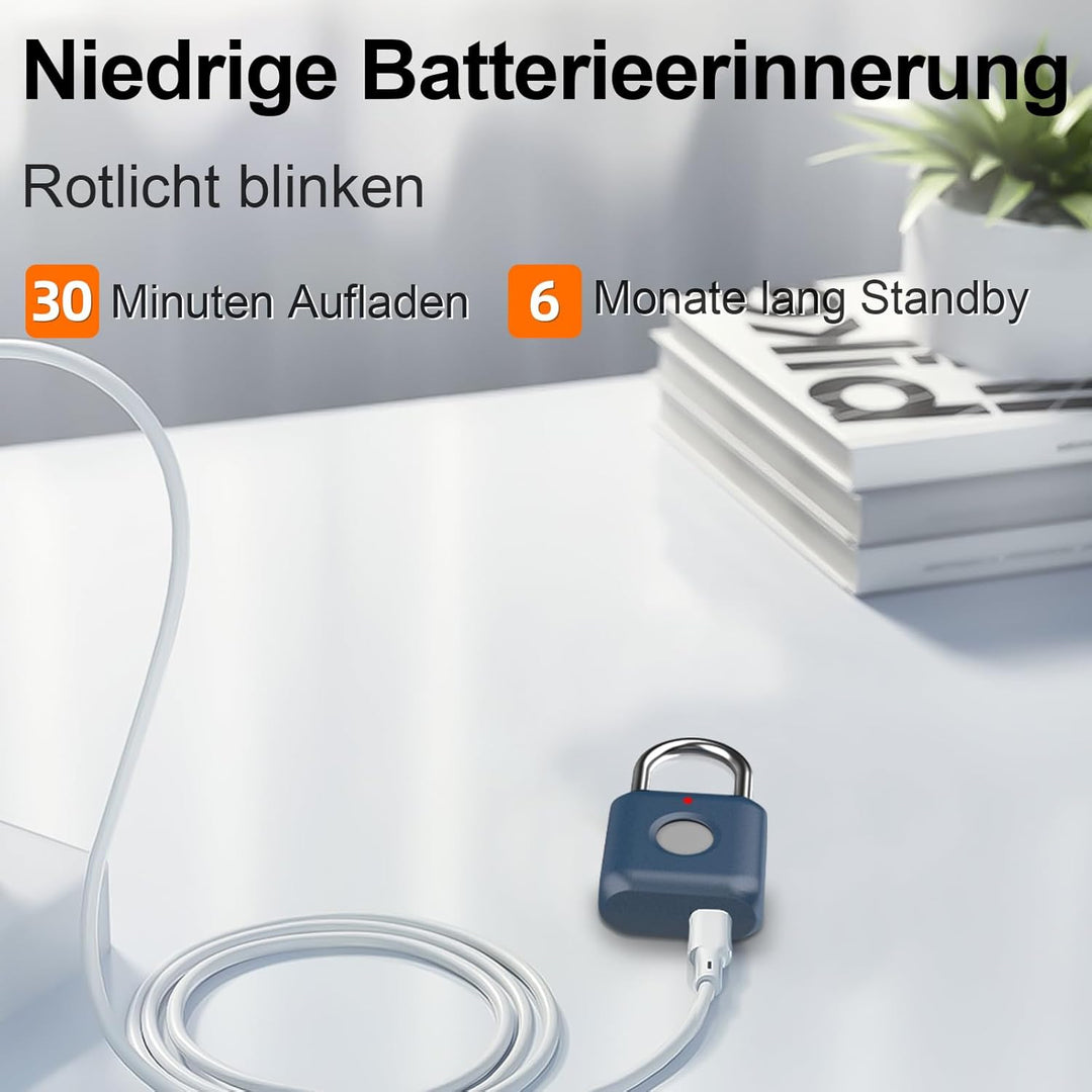 Schloss mit Fingerabdruck, Eseesmart Fingerabdruck Vorhängeschloss, Spind Schloss, USB-Aufladung Bio