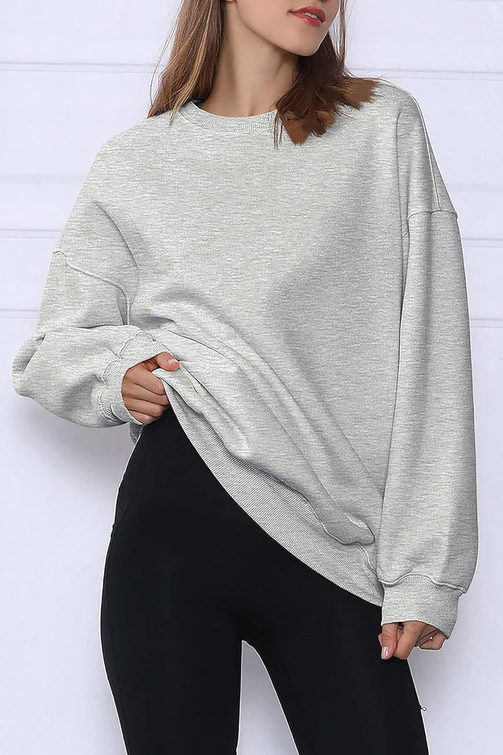 Timuspo Pullover Damen Oversize Langarm Fleece Rundhalsausschnitt Sweatshirt Herbst Winter Frauen Mä