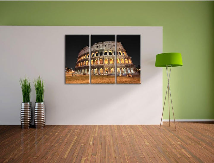 Pixxprint Colosseum in Rom Italien / 3-Teilig/Gesamtmass 120cm Leinwandbild bespannt auf Holzrahmen/