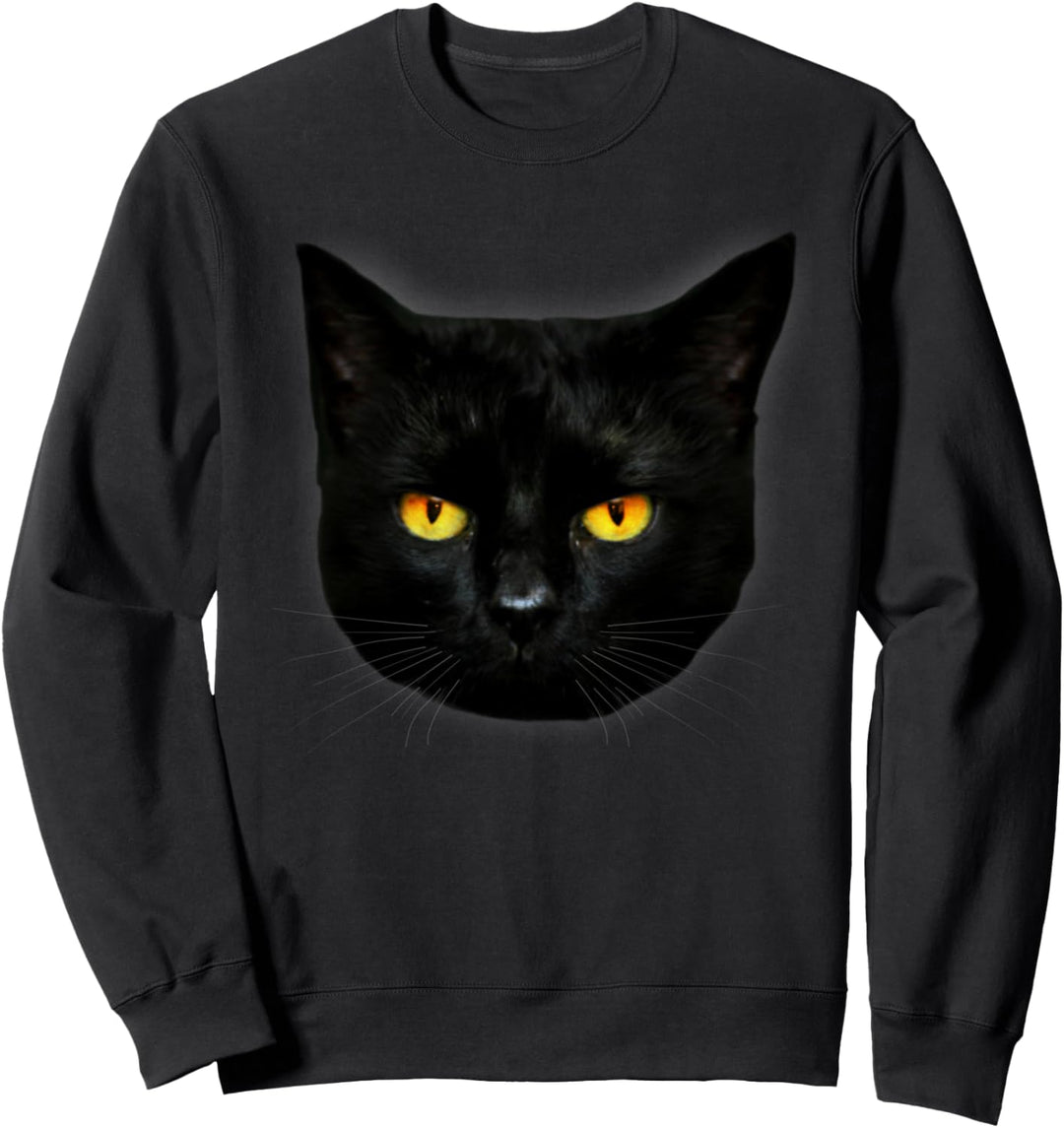 Black Cat Head Big Yellow Eyes Straight Ears Mysterious Dark Sweatshirt