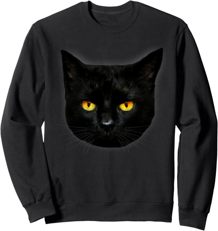 Black Cat Head Big Yellow Eyes Straight Ears Mysterious Dark Sweatshirt