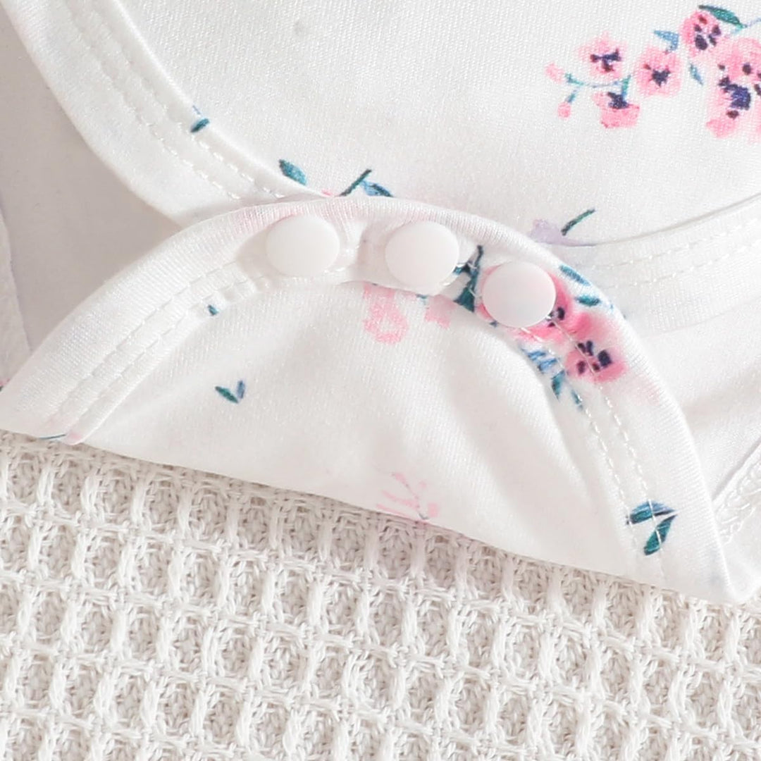 3tlg Baby Mädchen Kleidung Outfits Set Blumen Strampler Tops+ Einstellbare Overalls Pants+Stirnband