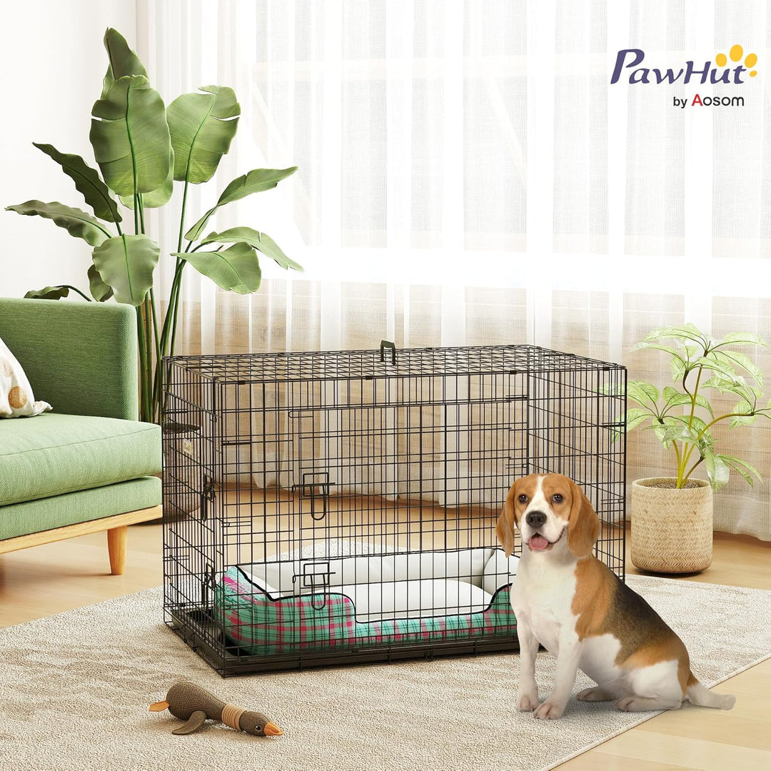 PawHut Hundekäfig Transportkäfig Drahtkäfig Hundebox Transportbox Reisebox mit 2 Türen Schwarz 91x61