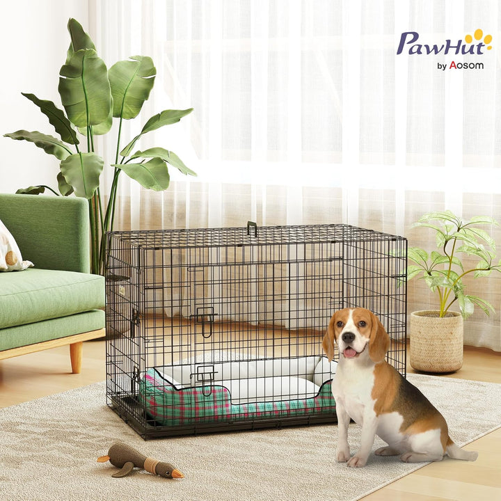 PawHut Hundekäfig Transportkäfig Drahtkäfig Hundebox Transportbox Reisebox mit 2 Türen Schwarz 91x61