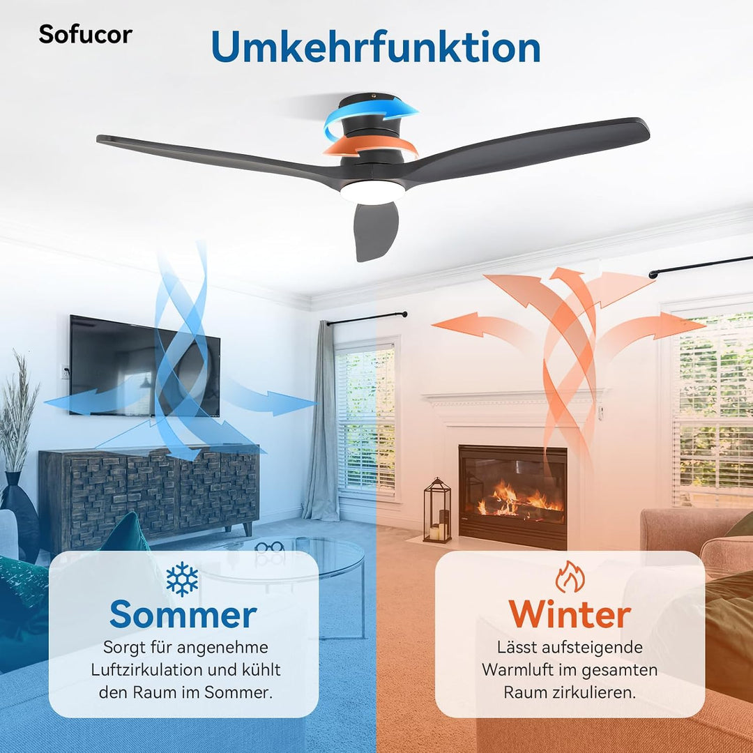Sofucor Smart Deckenventilator mit Beleuchtung,132cm Massivholz Deckenventilator mit Licht, Alexa/AP