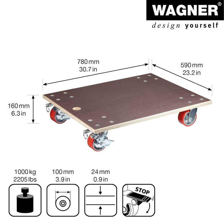 Wagner Profi-Transporthilfe MM 1348 I 78 x 59 x 16 cm - Tragkraft 1.000 kg - Multiplex - für maximal