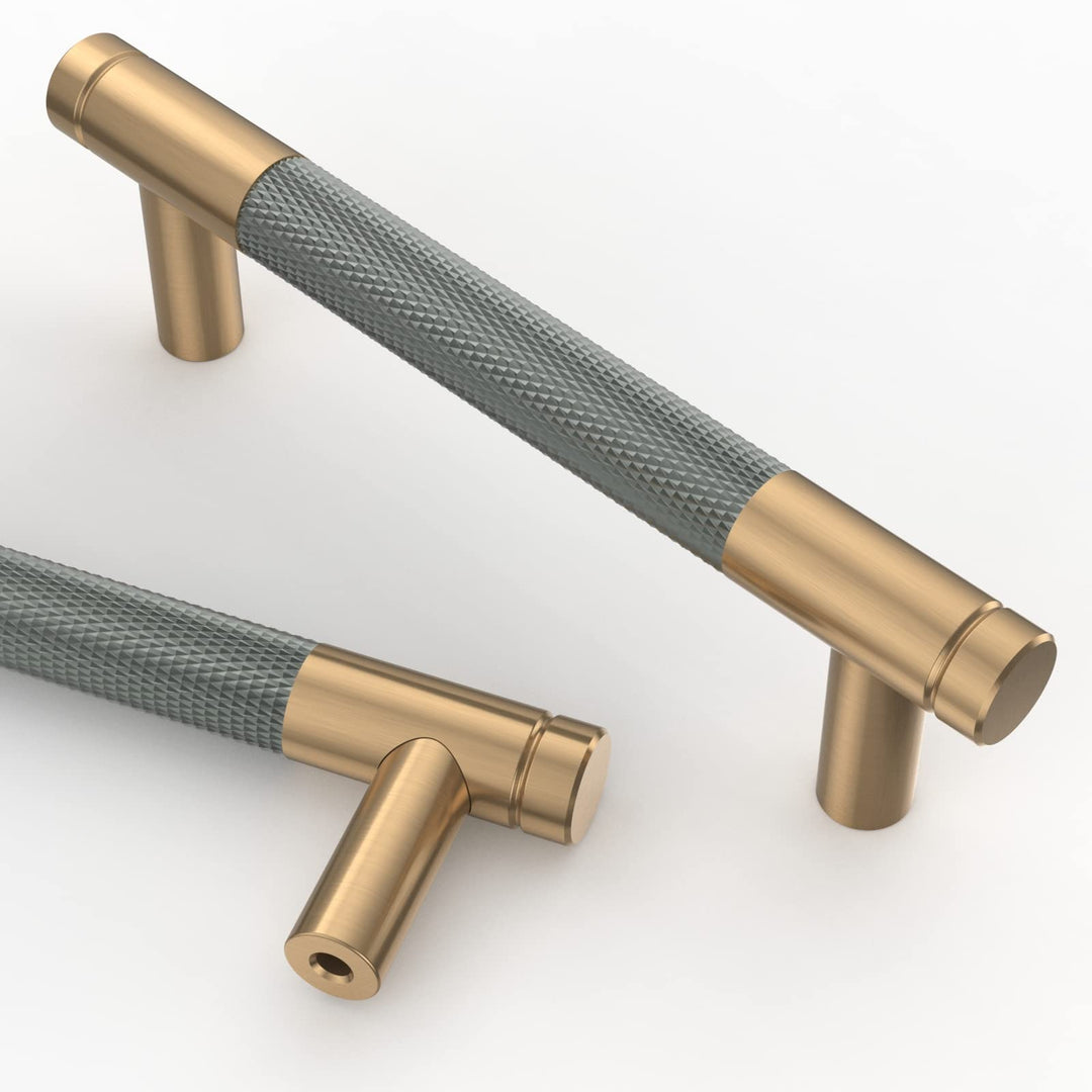 Amerdeco 10 Stück Gerändelte Schrankgriffe Goldgrau Griffe Möbel Möbelgriffe 96mm Lochabstand Türgri