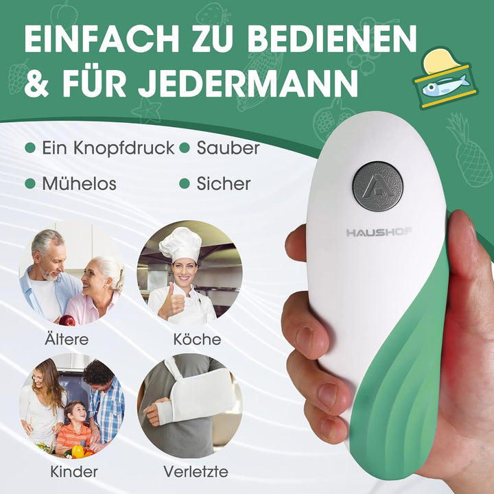 HAUSHOF Elektrischer Dosenöffner, One Touch Dosenöffner, Automatische 360°-Drehung & Automatischer S