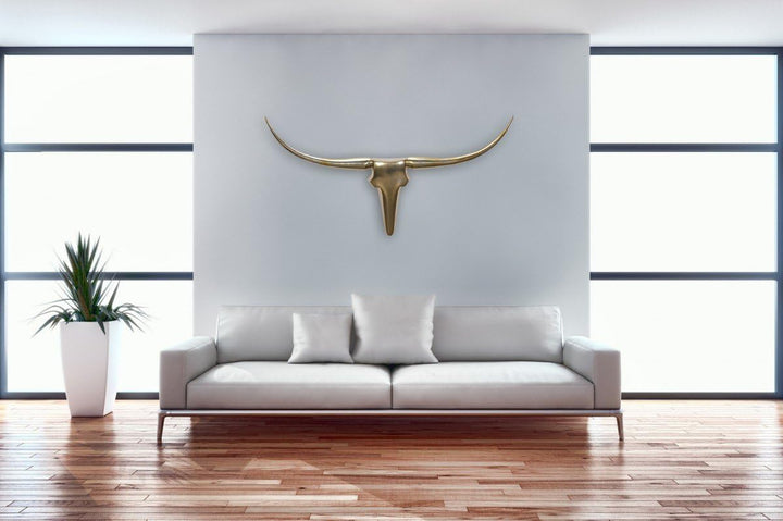 FineBuy Wanddekoration Geweih Bull L 125 cm Aluminium golden