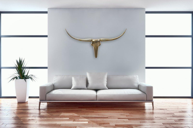 FineBuy Wanddekoration Geweih Bull L 125 cm Aluminium golden