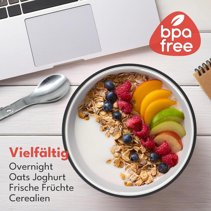 LEBENLANG 650ml Müslibecher To Go mit Löffel - Mit Isolierender Edelstahlinnenwand I Müslibox Joghur