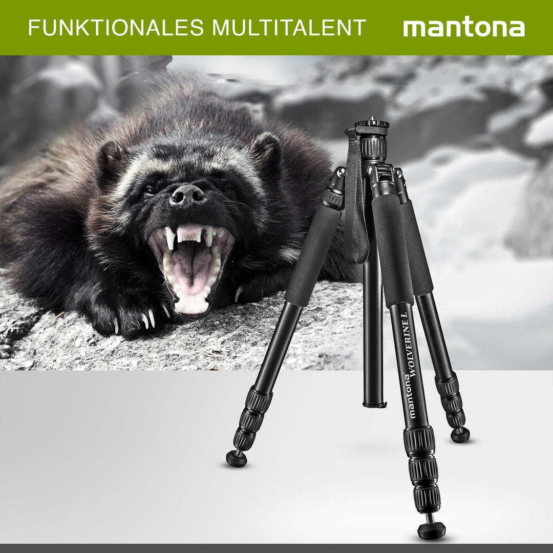 Mantona Wolverine L 284 Kamerastativ Aluminium, Fotostativ bis 15 kg, höhenverstellbar bis 166 cm, S
