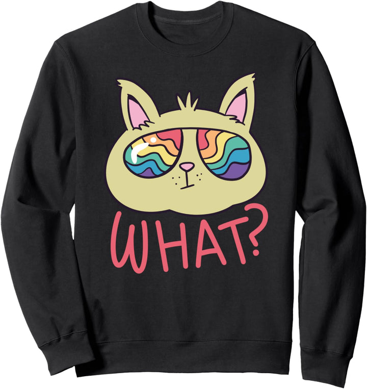 WAS? Lustiges Katzenshirt - KATZE IN REGENBOGEN SONNENBRILLE Sweatshirt