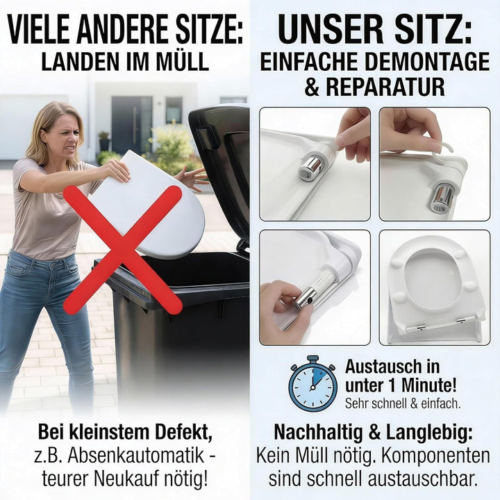 Toilettensitz mit Softclose passend für Duravit Starck 3, Starck 2 & Duravit ME – reparierbar, langl