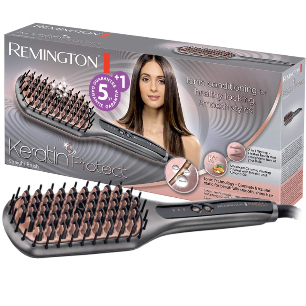 Remington Glätteisen & Haarbürste für eine reduzierte Stylingzeit (Keratin-Keramikbeschichtung mit M