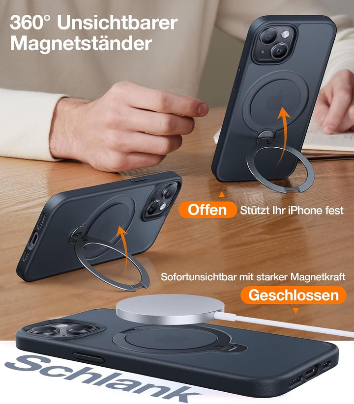TORRAS Ostand Q3 Spin für iPhone 15 Hülle (360° Magnetischer Unsichtbarer Ständer) Zertifizierte Mil
