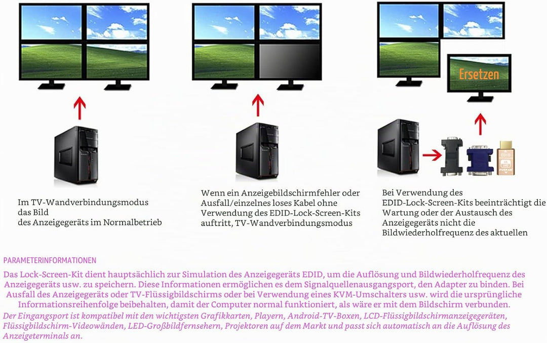 FUERAN Edid-Emulator-Adapter (4 Generation), HDMI kompatibel mit Mac Thunderbolt auf HDMI-Switches/E