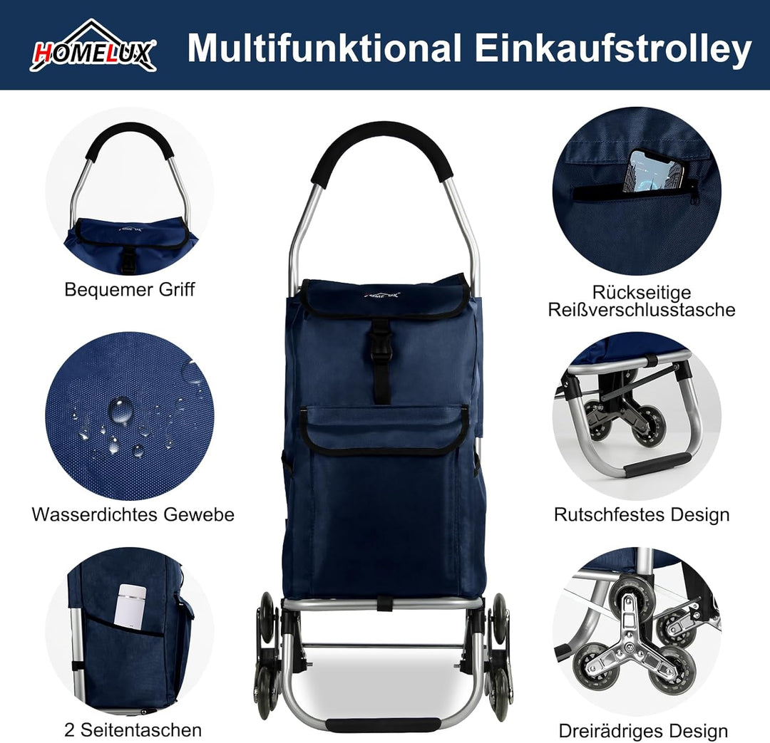 Einkaufstrolley, HOMELUX klappbar, Stabiler Einkaufswagen, grosse Kapazität 41 L, multifunktional, H
