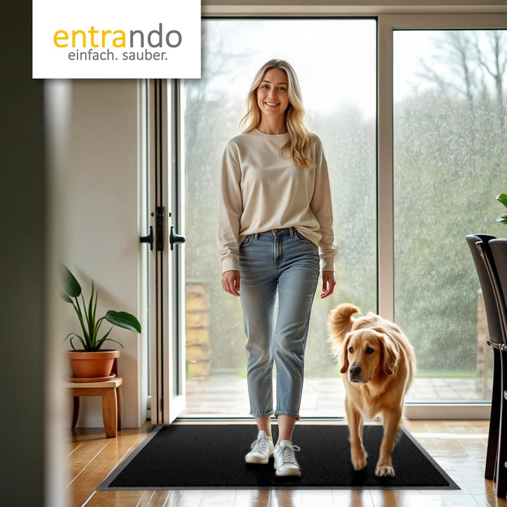 Entrando Fussmatte 40x60 cm für Innen & Aussen – Rutschhemmende Schmutzfangmatte mit Gummirücken, Fl