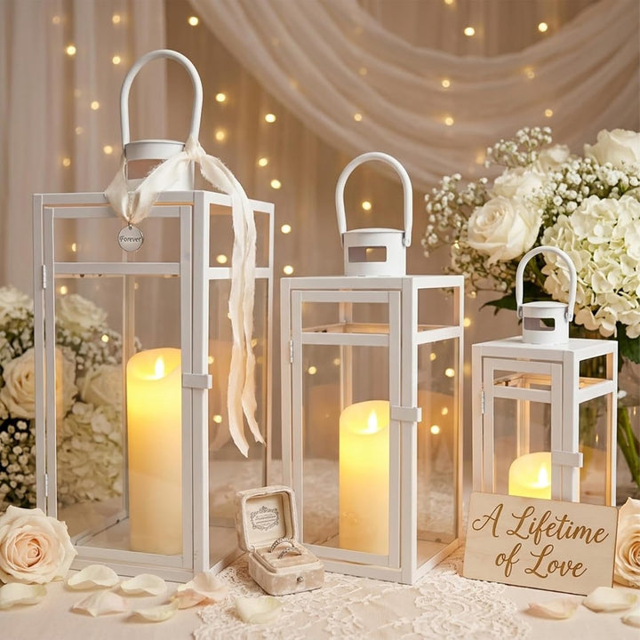 TRIROCKS Set aus 3 Edelstahl Kerzenlaterne 48cm Hoher Metallkerzenhalter mit klaren Glasscheiben Per