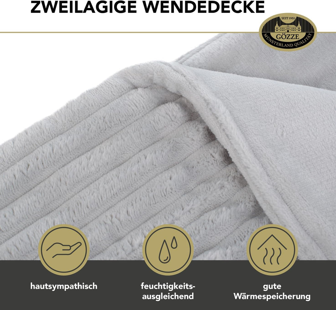 Gözze - Kuschelweiche Wohndecke in Cord Optik, 1620g/Stück, 150 x 200 cm - Silber, Silber