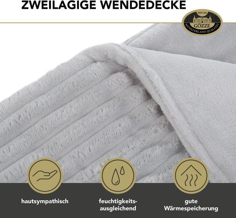 Gözze - Kuschelweiche Wohndecke in Cord Optik, 1620g/Stück, 150 x 200 cm - Silber, Silber