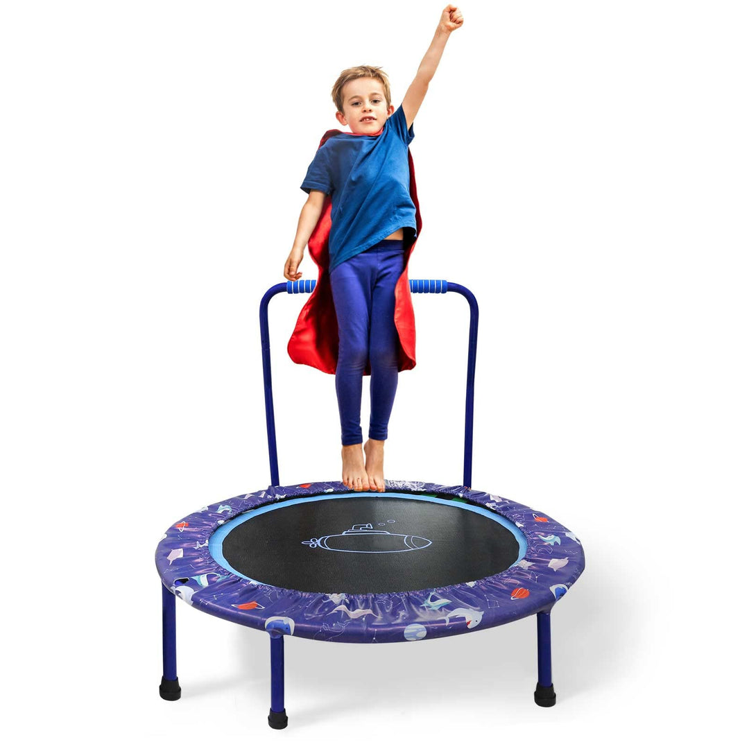 Ø91cm Kinder Trampolin Mini Fitness Trampolin Faltbarer Bungee Übungsrebounder mit verstellbarem Han