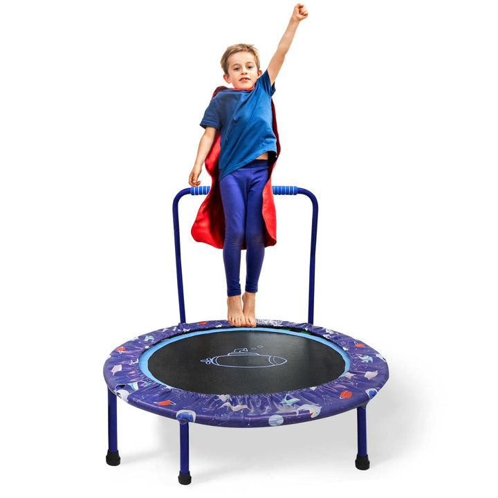 Ø91cm Kinder Trampolin Mini Fitness Trampolin Faltbarer Bungee Übungsrebounder mit verstellbarem Han