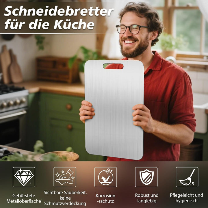 3 Stücke Titan Schneidebrett, S316 Schneidebrett Edelstahl, BPA-freies Doppelseitiges Lebensmittel T