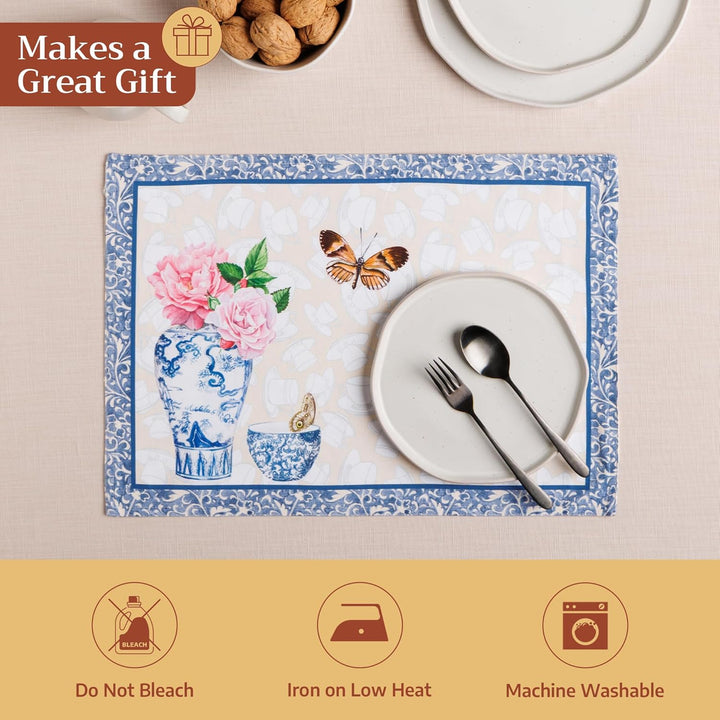 Maison d'Hermine Stoff-Tischsets, 100% Baumwolle, 4er-Set, dekorative, waschbare Ostern Tischsets fü