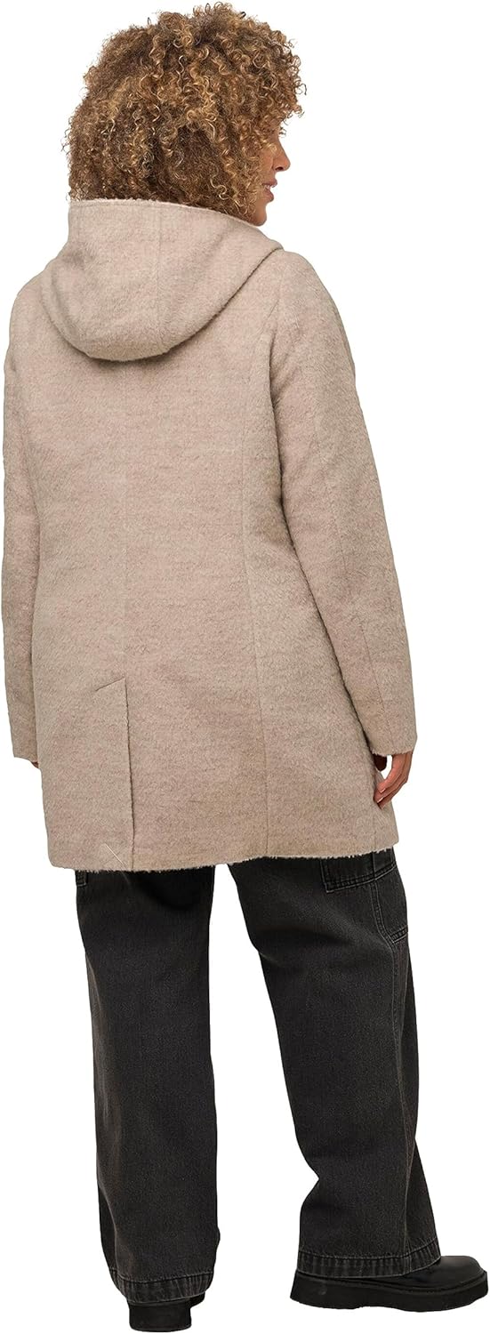 Ulla Popken Damen grosse Grössen Übergrössen Plus Size Dufflecoat, A-Line, Wollmix, Kapuze, Knebelkn