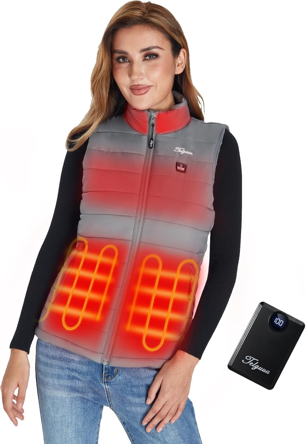 Telguua Beheizbare Weste Damen mit Akku 5V 12000mAh, Heizweste Beheizten Weste, USB-C Wärmeweste Wie