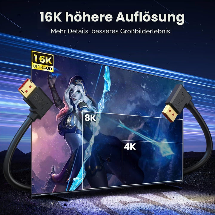 Displayport 2.1 Kabel,90-Grad rechtwinklig DP Stecker auf Buchse Verlängerungskabel, 52Gbps kurze Di