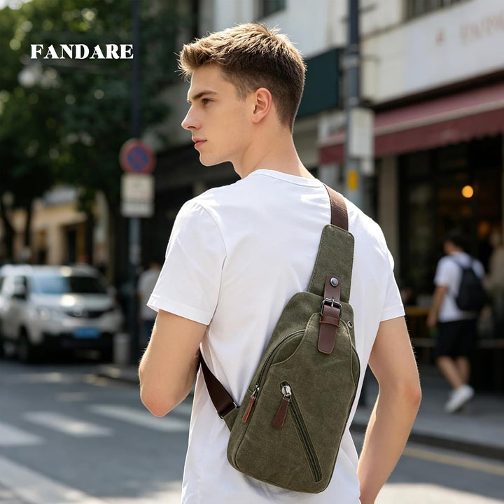 FANDARE Sling Bag mit Kopfhöreröffnung Studenten Party Outdoor Multifunktional Umhängetasche Damen/H