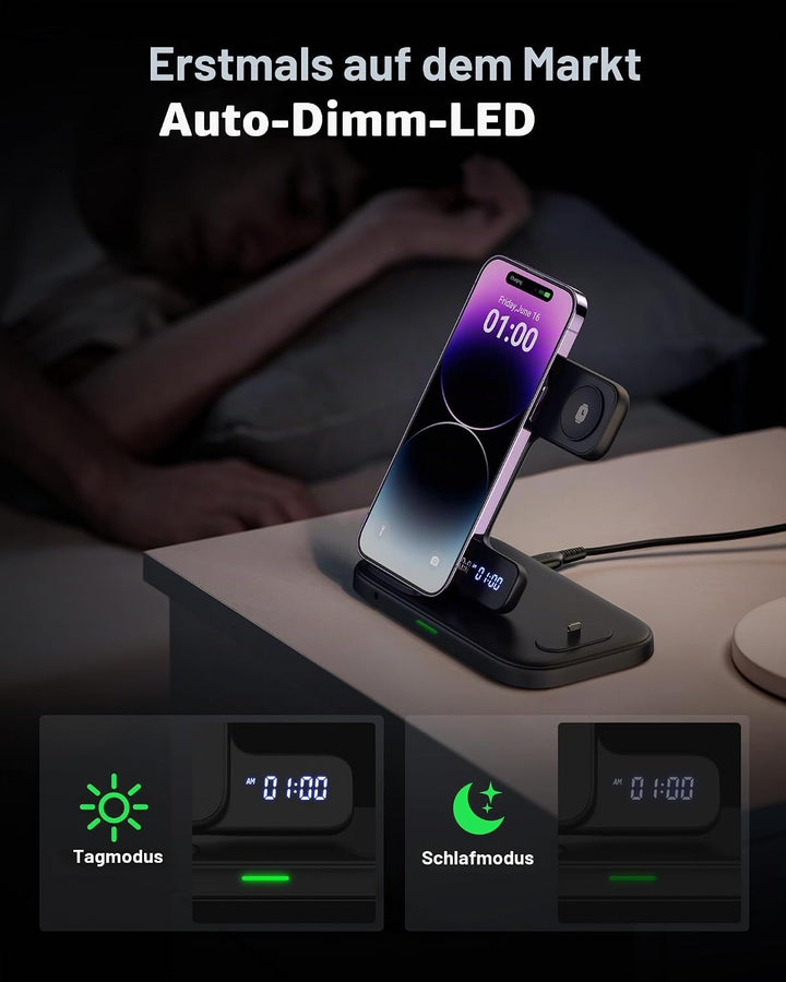 INIU 3 in 1 Kabelloses Ladegerät, Induktive Ladestation für Apple Watch und iPhone, Wireless Charger