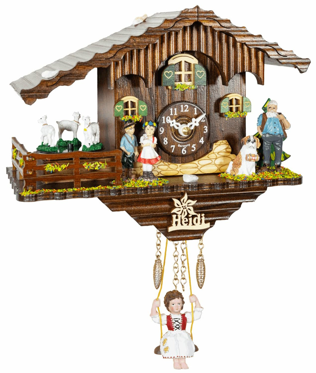 Kuckulino Schwarzwalduhr Schweizerhaus mit drehenden Ziegen, Quarzwerk und Kuckuckruf TU 2020 SQ