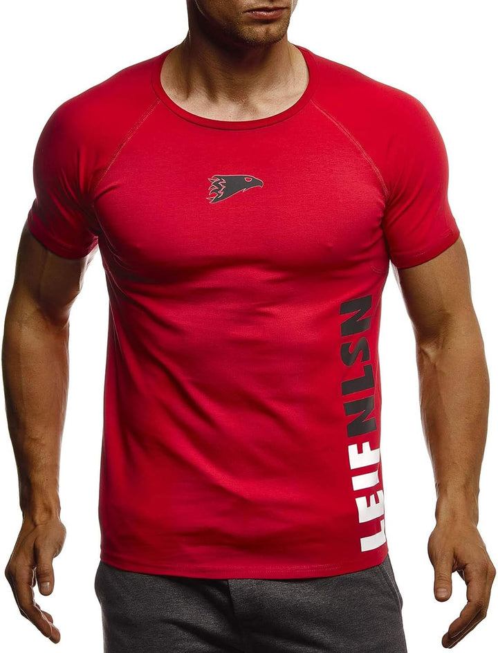 Leif Nelson Gym Herren Fitness T-Shirt Slim Fit Moderner Männer Bodybuilder Trainingsshirt Kurzarm T