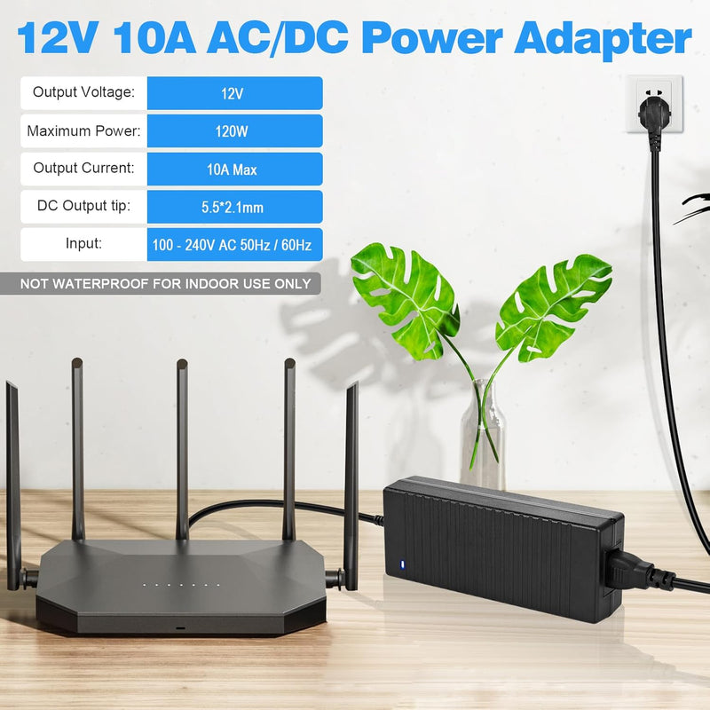 HOUHUI 12V 10A Netzteil Adapter,Netzadapter Transformator,AC 100-240V~50/60hz bis DC 12V 10 Amp 120W