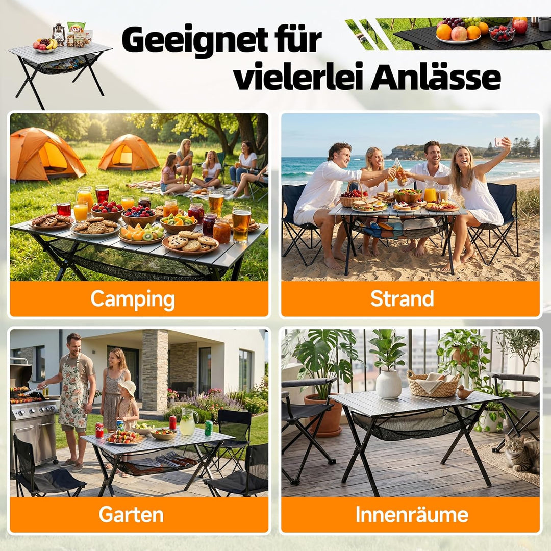 HAUSPROFI Campingtisch Klappbar 120x70x70cm Gross für 4-6 Personen, Klapptisch Aluminium 100 kg Bela