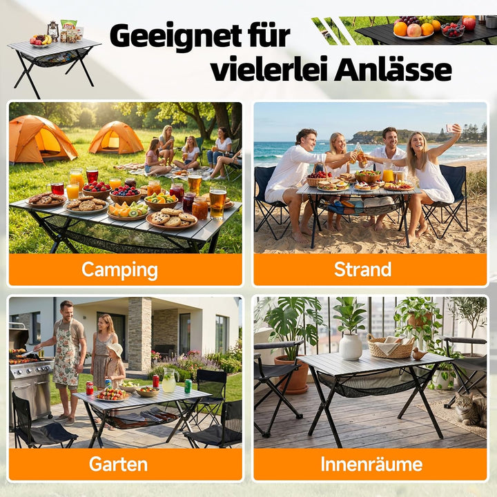 HAUSPROFI Campingtisch Klappbar 120x70x70cm Gross für 4-6 Personen, Klapptisch Aluminium 100 kg Bela
