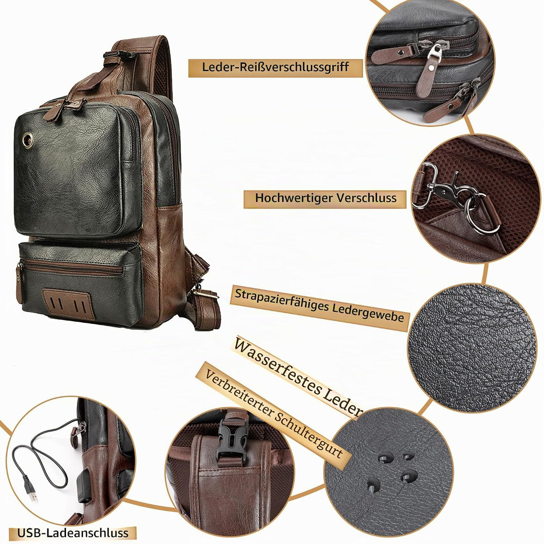 AONEGOLD Herren Brusttasche Vintage PU Leder Schultertasche Sling Chest Crossbody Bag Wasserdicht Le