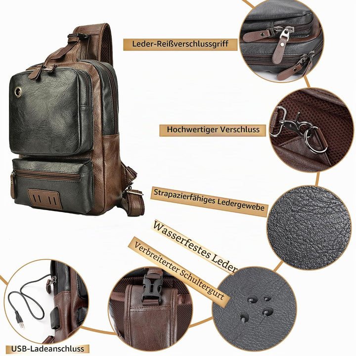 AONEGOLD Herren Brusttasche Vintage PU Leder Schultertasche Sling Chest Crossbody Bag Wasserdicht Le